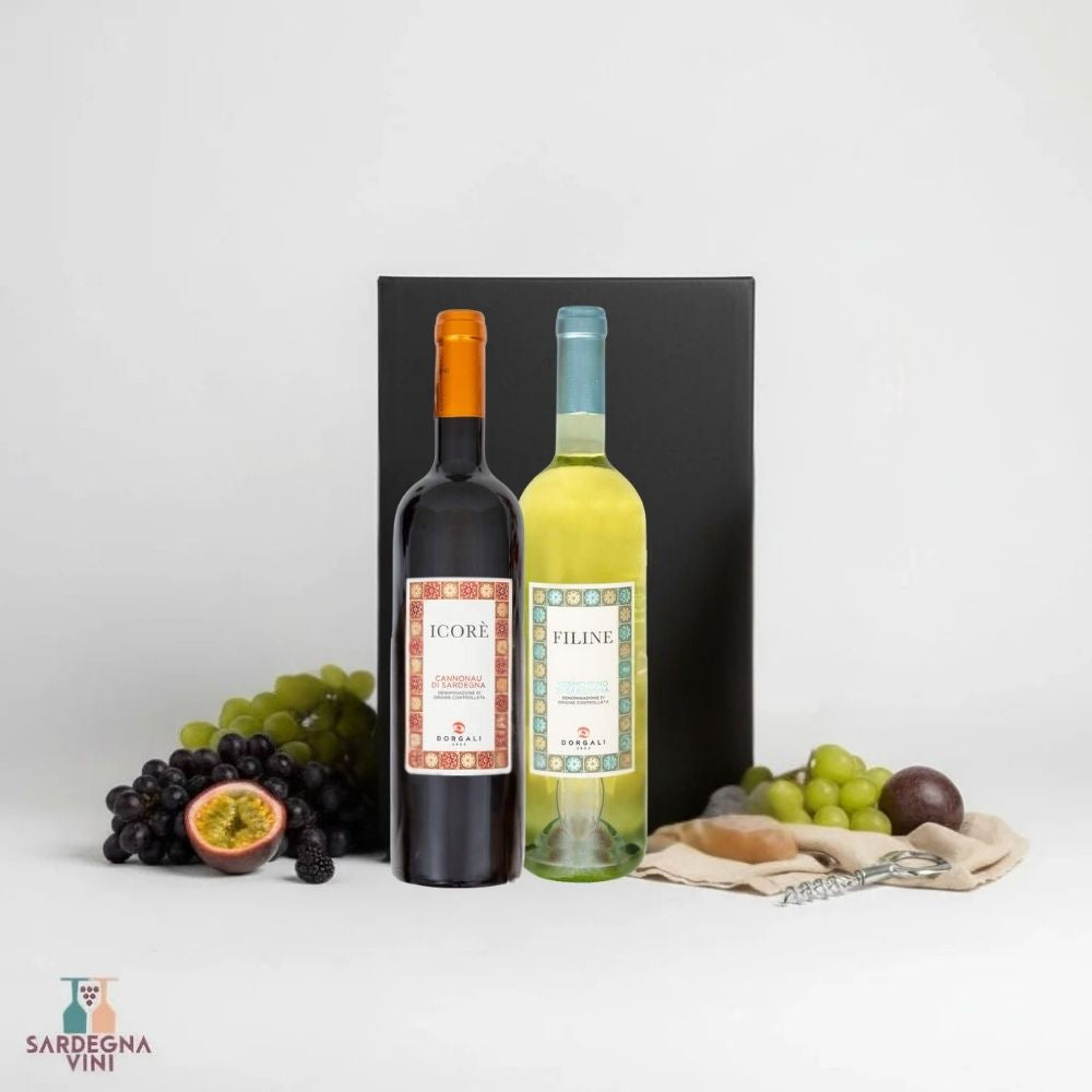 Gift box featuring 2 bottles of Cantina Dorgali wine by Sardegnavini, elegantly packaged for special occasions.