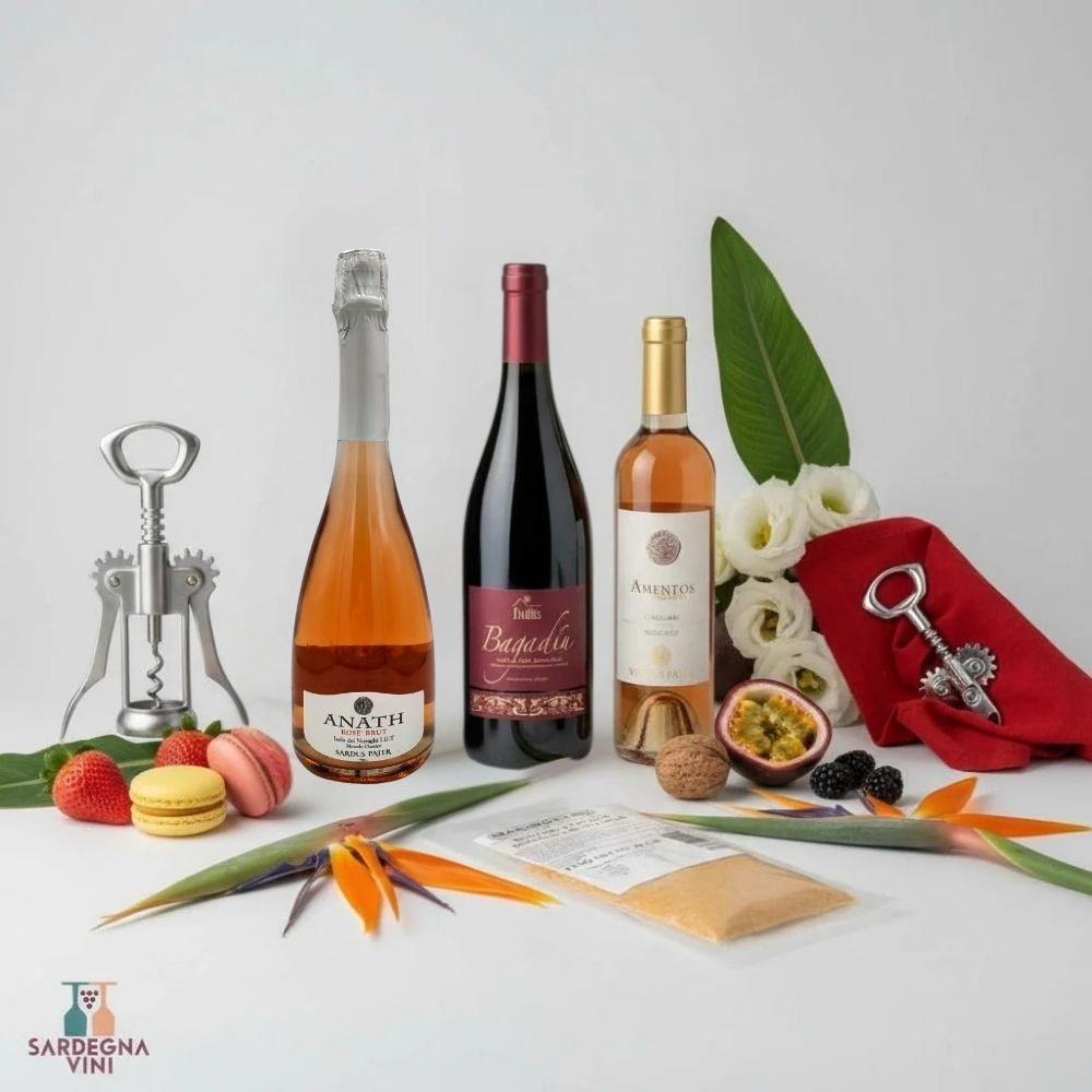 Gift box of traditional Sardinian delicacies by Sardegnavini, featuring assorted local products and a rustic design.