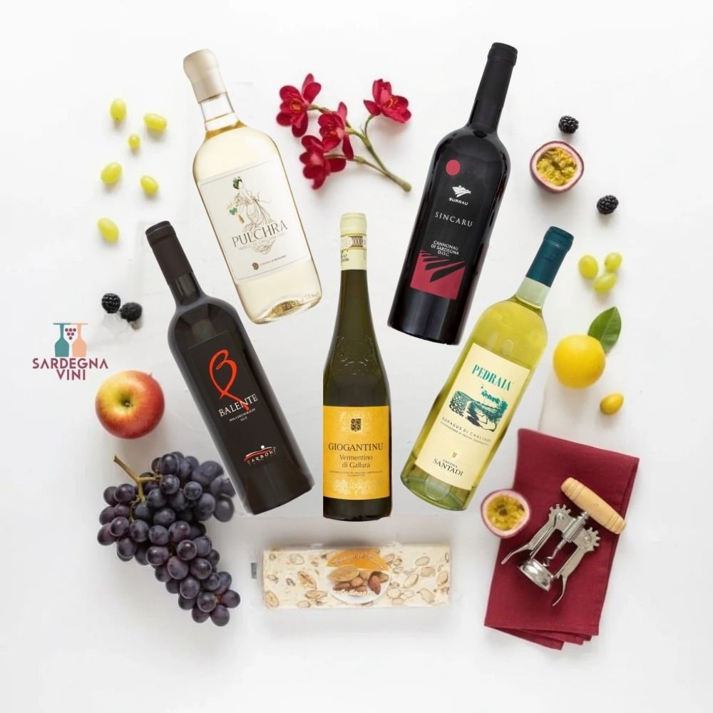 Gift box of Sardegnavini's Tesori di Sardegna featuring a selection of traditional Sardinian products.