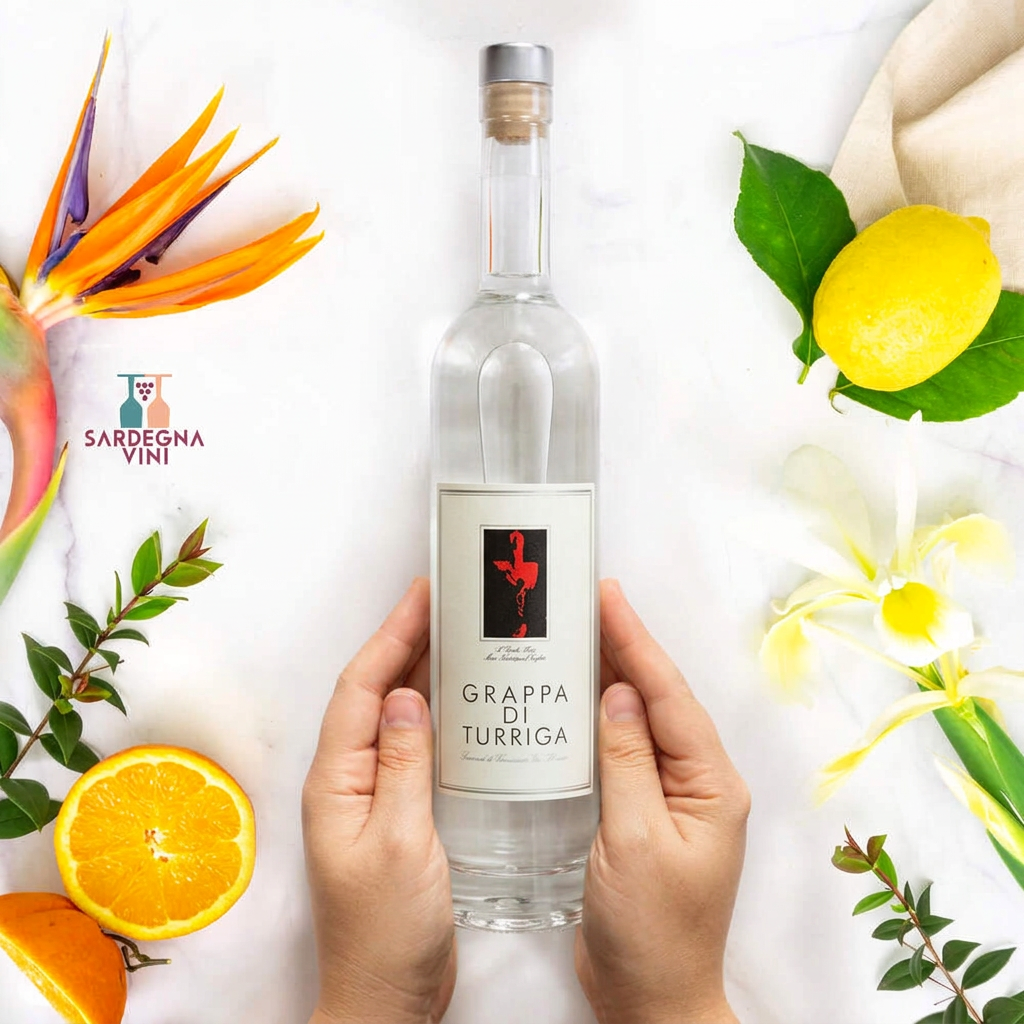Grappa di Turriga tra le mani